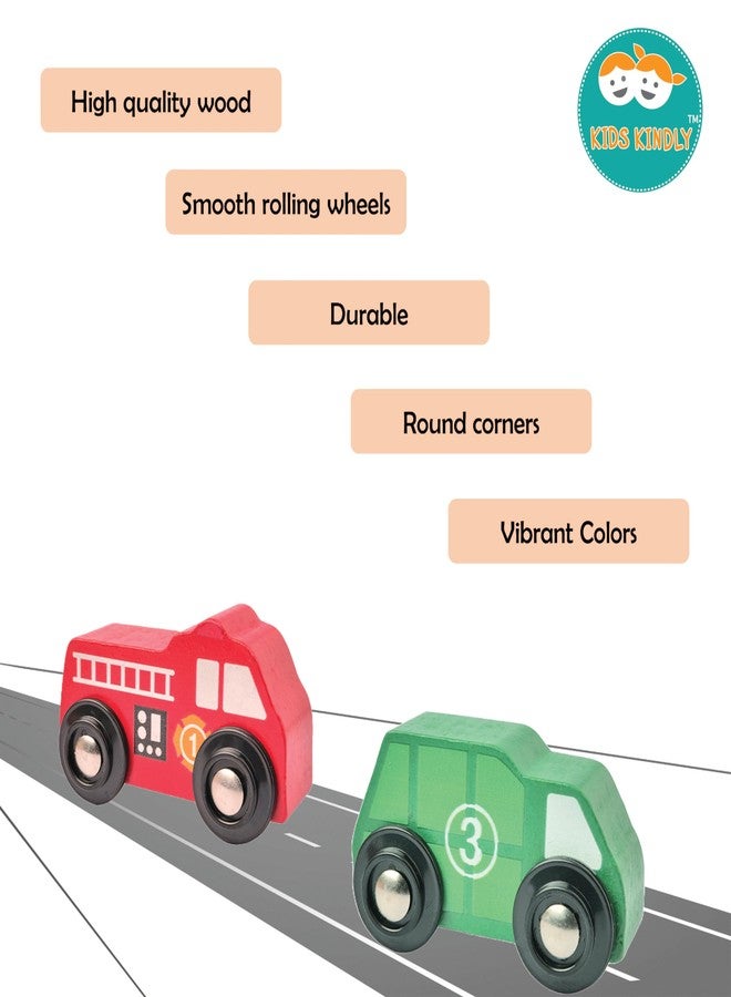 KIDS KINDLY Mini Vehicle Wooden Toys - Age 3 & Set of 6 Ambulance Wooden Small Toys for Kids, Cars Set Classic Rescue & Construction Vehicles Driving Cars for Boys Girls Educational Plays - Image 5